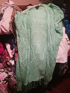 Rue21 Mint Green Open Knit Fringe Cardigan